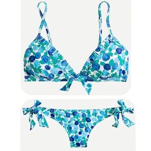 J Crew Eco Ruched French Side Tie Bikini Blueberry Floral Size L and XL NWT